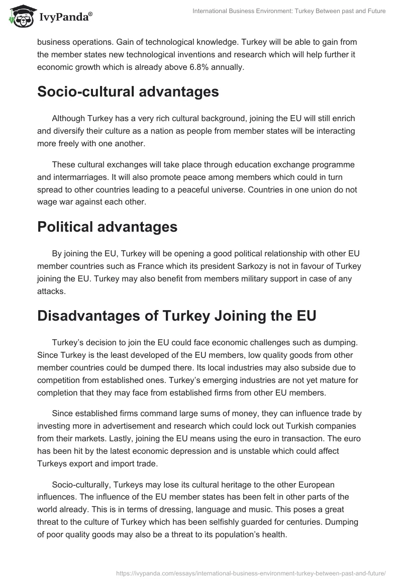International Business Environment: Turkey Between past and Future. Page 2