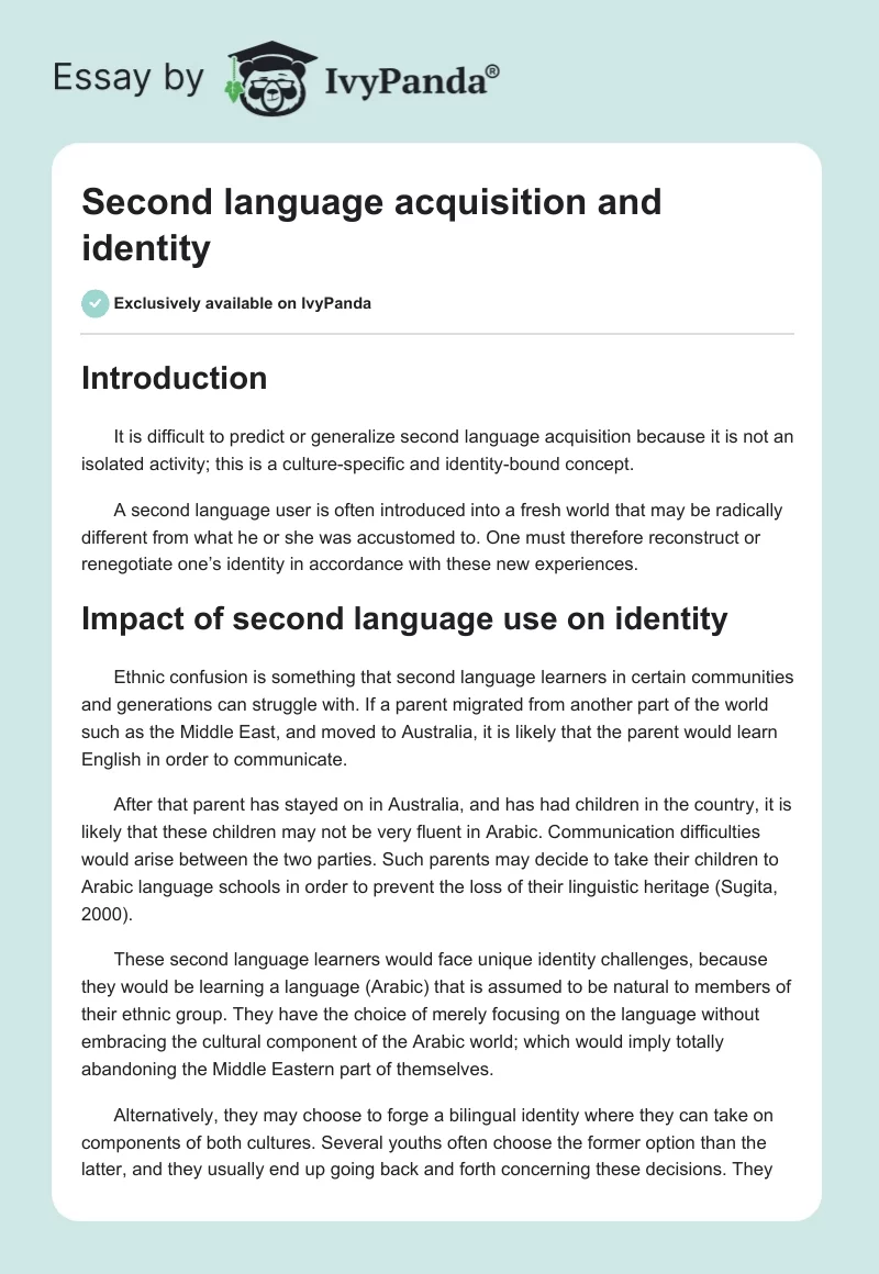 Second language acquisition and identity. Page 1