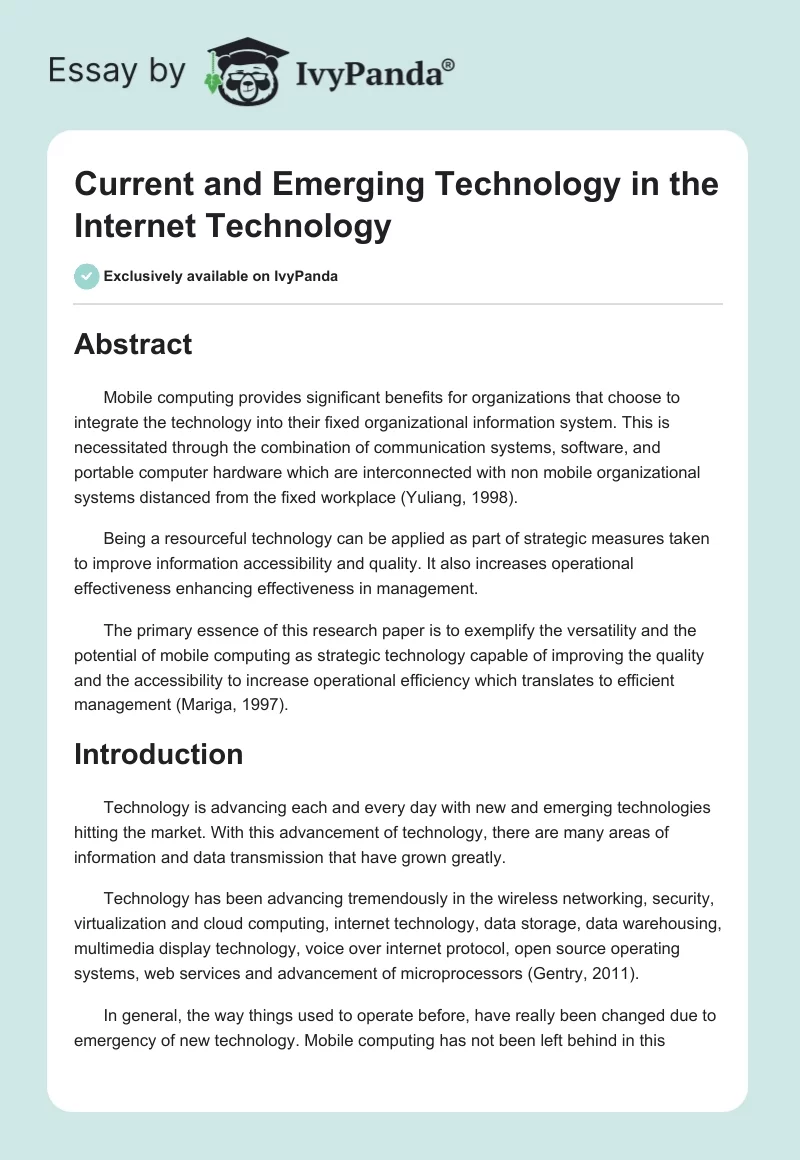 Current and Emerging Technology in the Internet Technology. Page 1