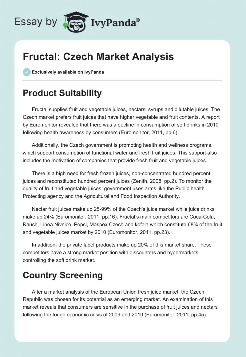 Fructal: Czech Market Analysis. Page 1