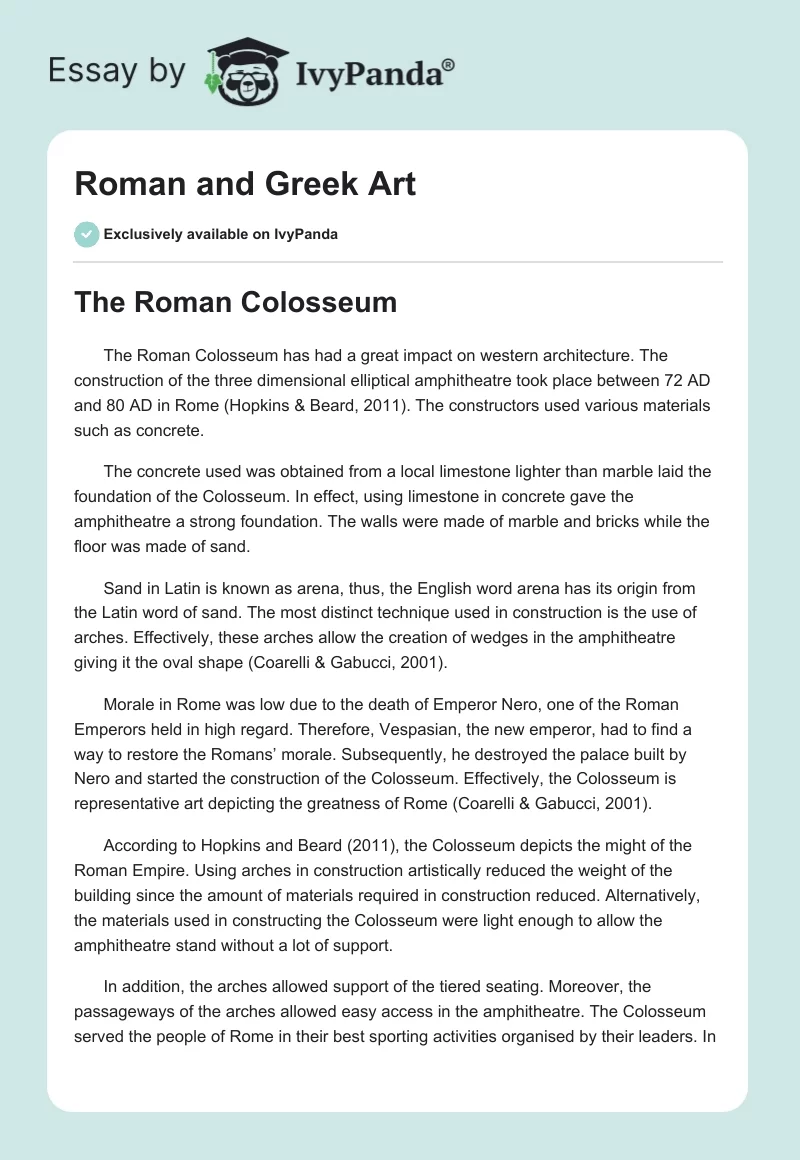 Roman and Greek Art. Page 1
