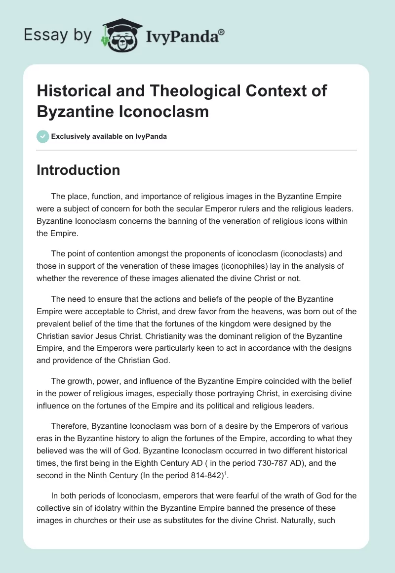 Historical and Theological Context of Byzantine Iconoclasm. Page 1