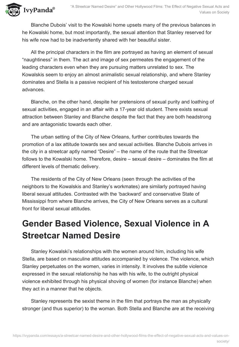 “A Streetcar Named Desire” and Other Hollywood Films: The Effect of Negative Sexual Acts and Values on Society. Page 4