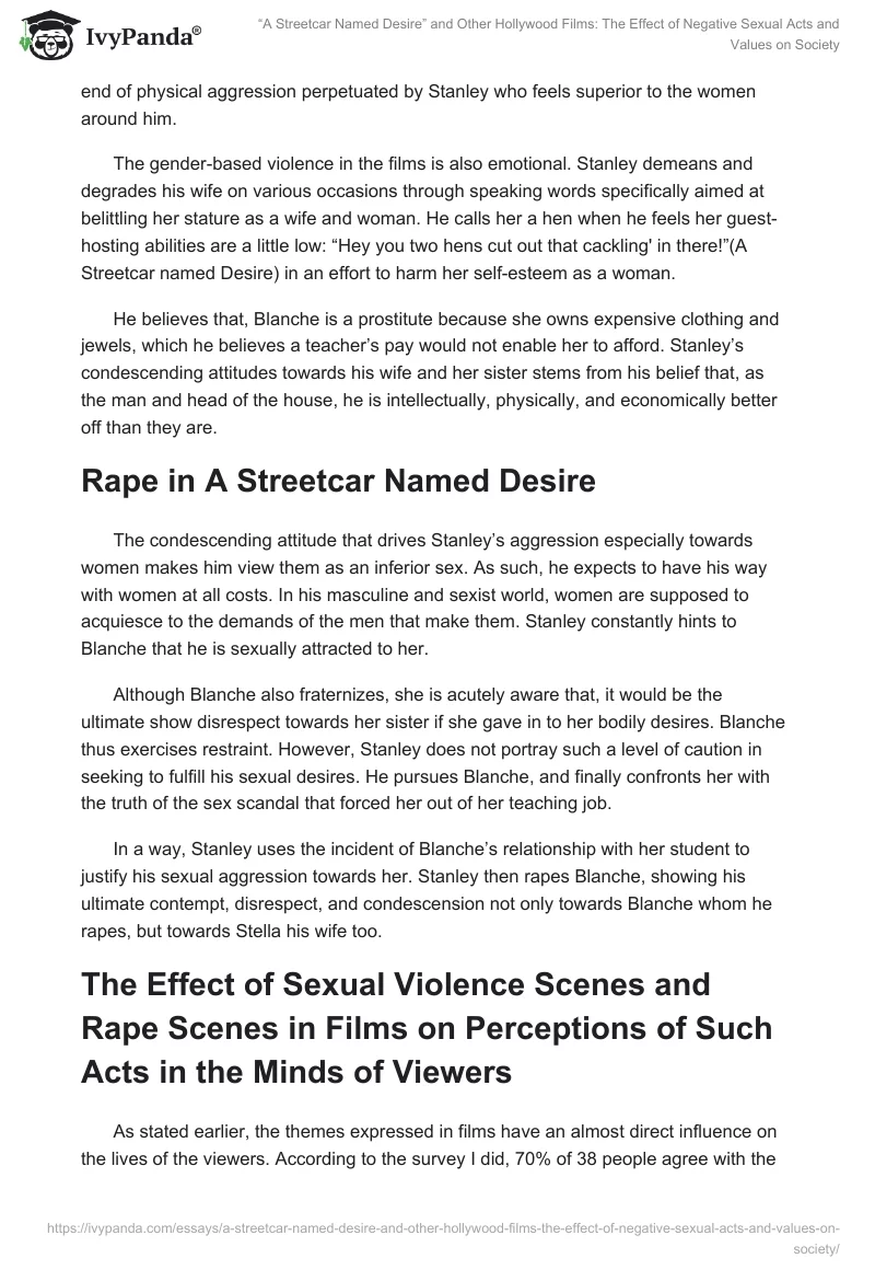 “A Streetcar Named Desire” and Other Hollywood Films: The Effect of Negative Sexual Acts and Values on Society. Page 5