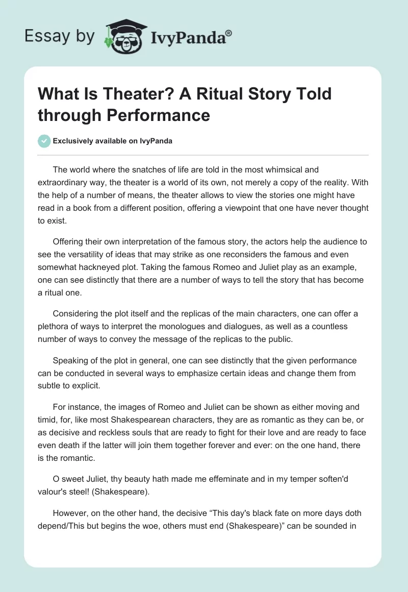What Is Theater? A Ritual Story Told Through Performance. Page 1