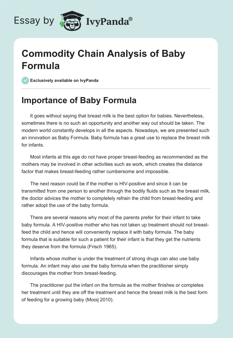 Commodity Chain Analysis of Baby Formula. Page 1