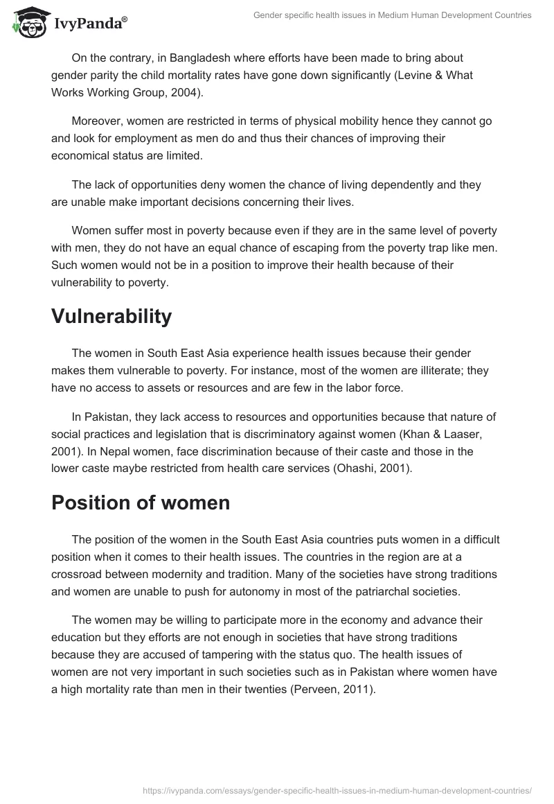 Gender specific health issues in Medium Human Development Countries. Page 3