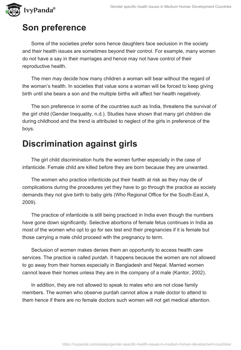 Gender specific health issues in Medium Human Development Countries. Page 4