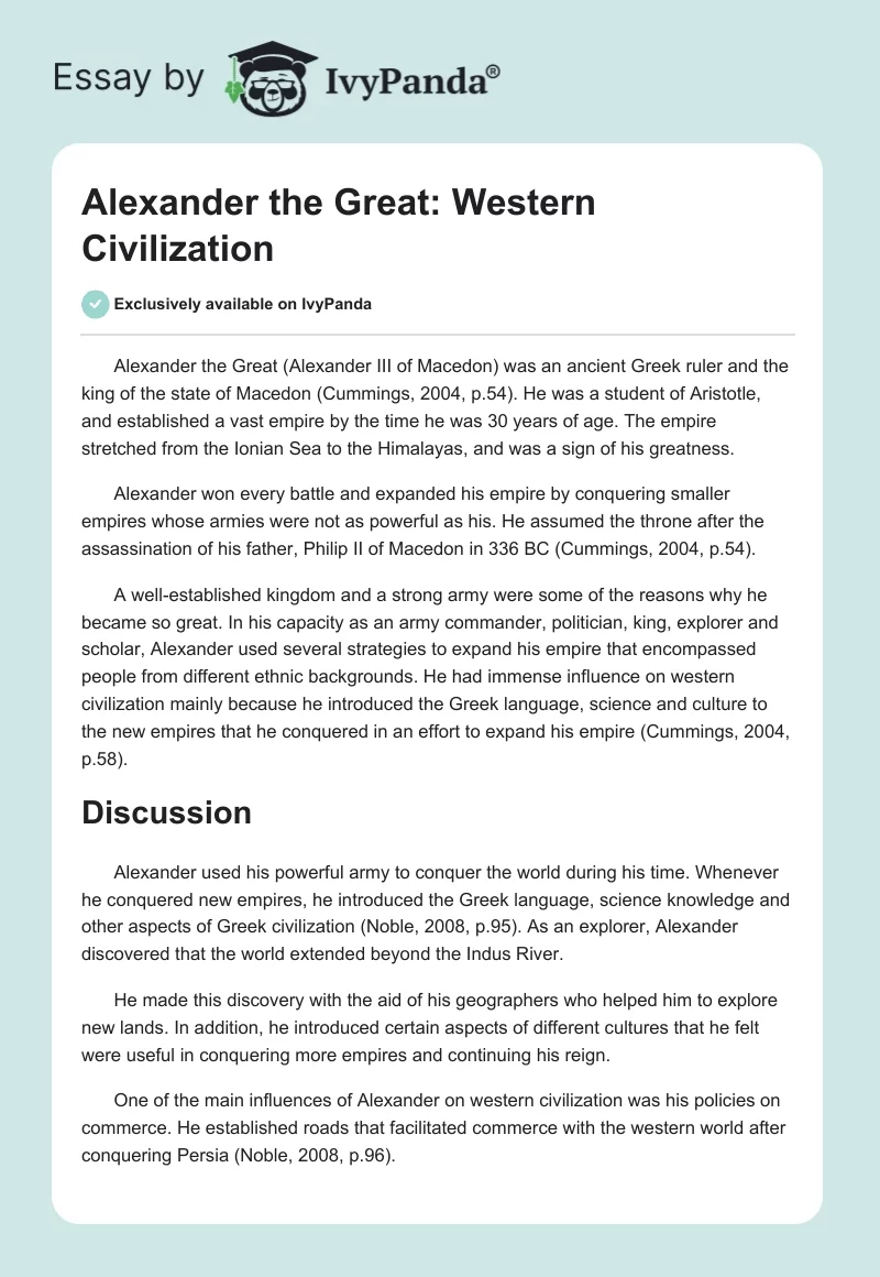 Alexander the Great: Western Civilization. Page 1