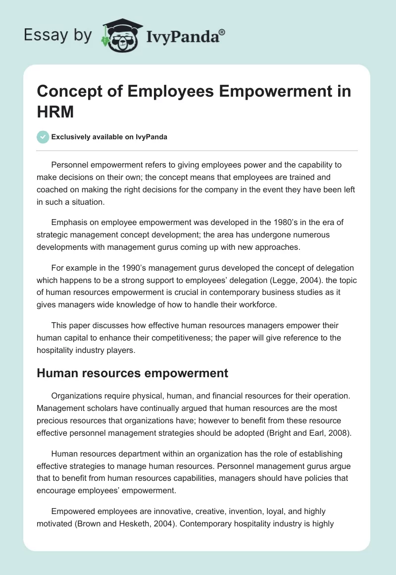 Concept of Employees Empowerment in HRM. Page 1