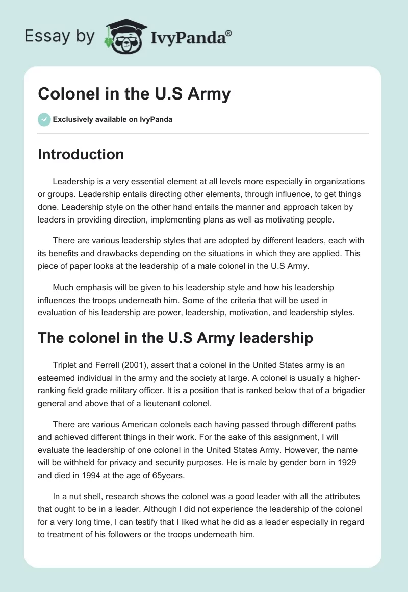Colonel in the U.S. Army. Page 1