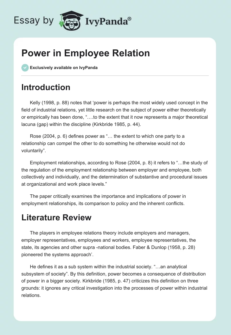 Power in Employee Relation. Page 1