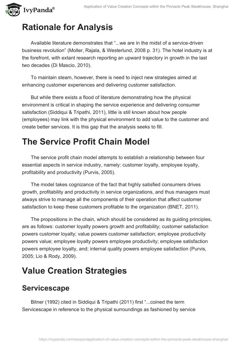Application of Value Creation Concepts within the Pinnacle Peak Steakhouse, Shanghai. Page 2