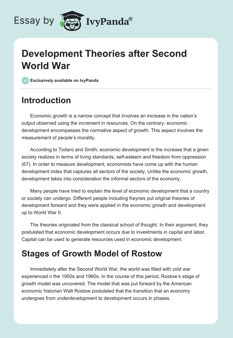 Development Theories After Second World War. Page 1