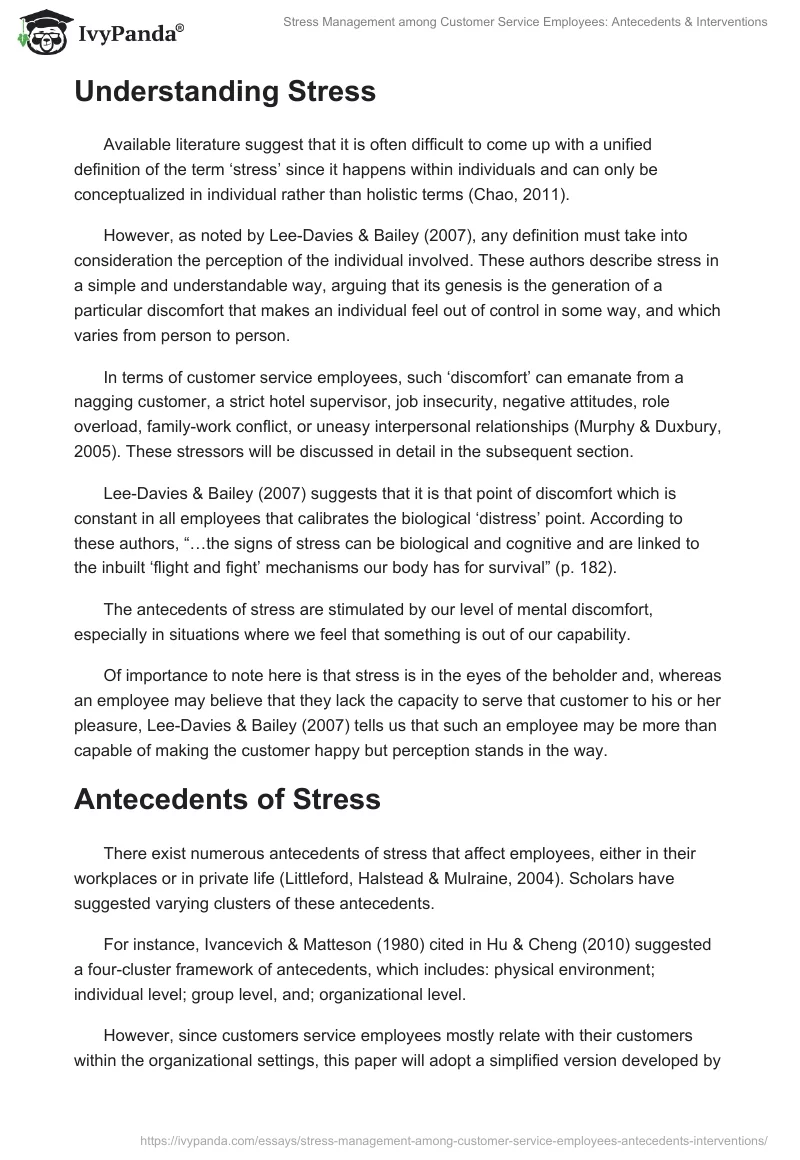 Stress Management among Customer Service Employees: Antecedents & Interventions. Page 2