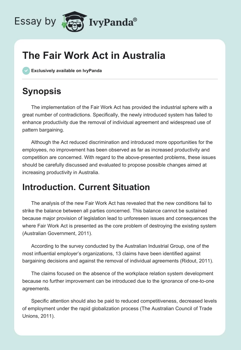 The Fair Work Act in Australia. Page 1