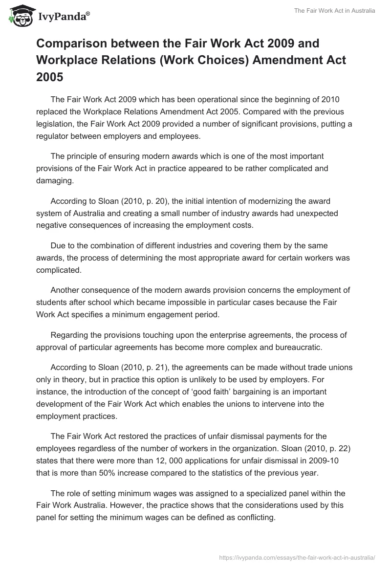 The Fair Work Act in Australia. Page 5