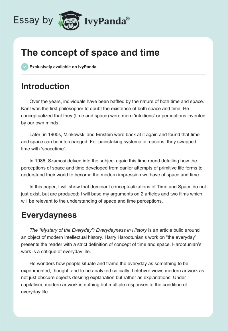 The concept of space and time. Page 1