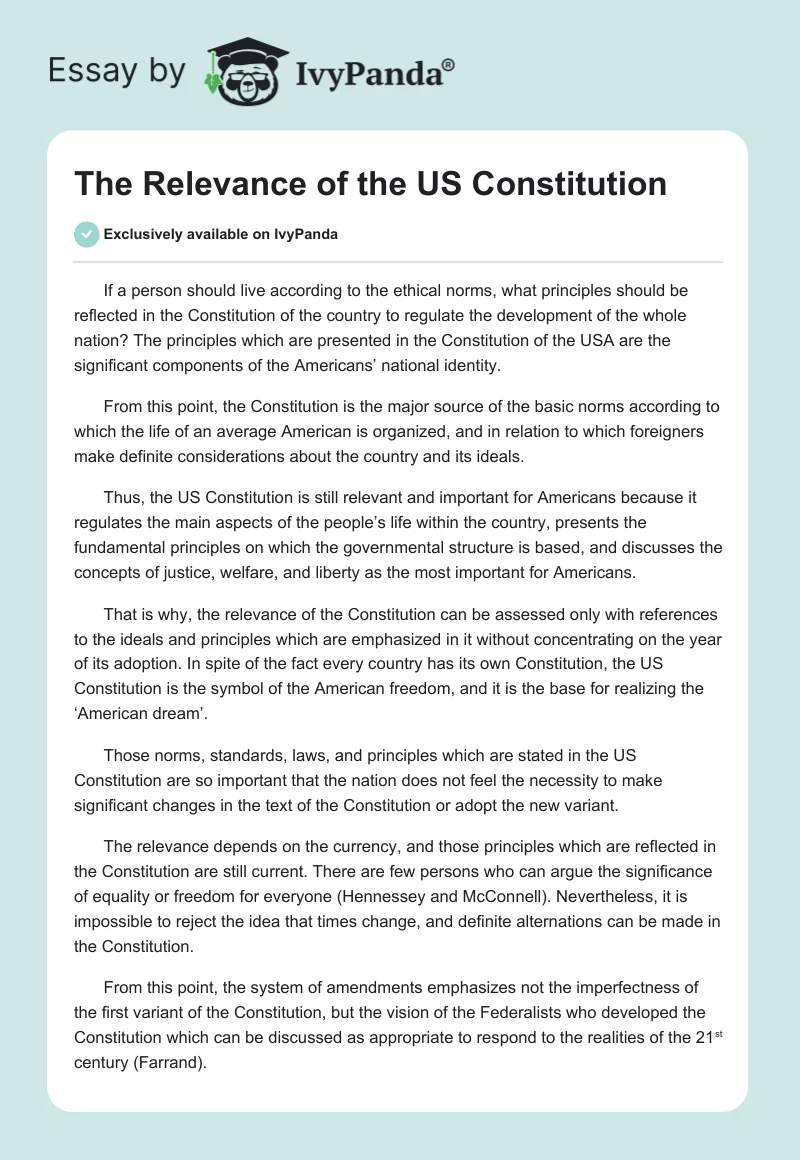 The Relevance of the US Constitution. Page 1