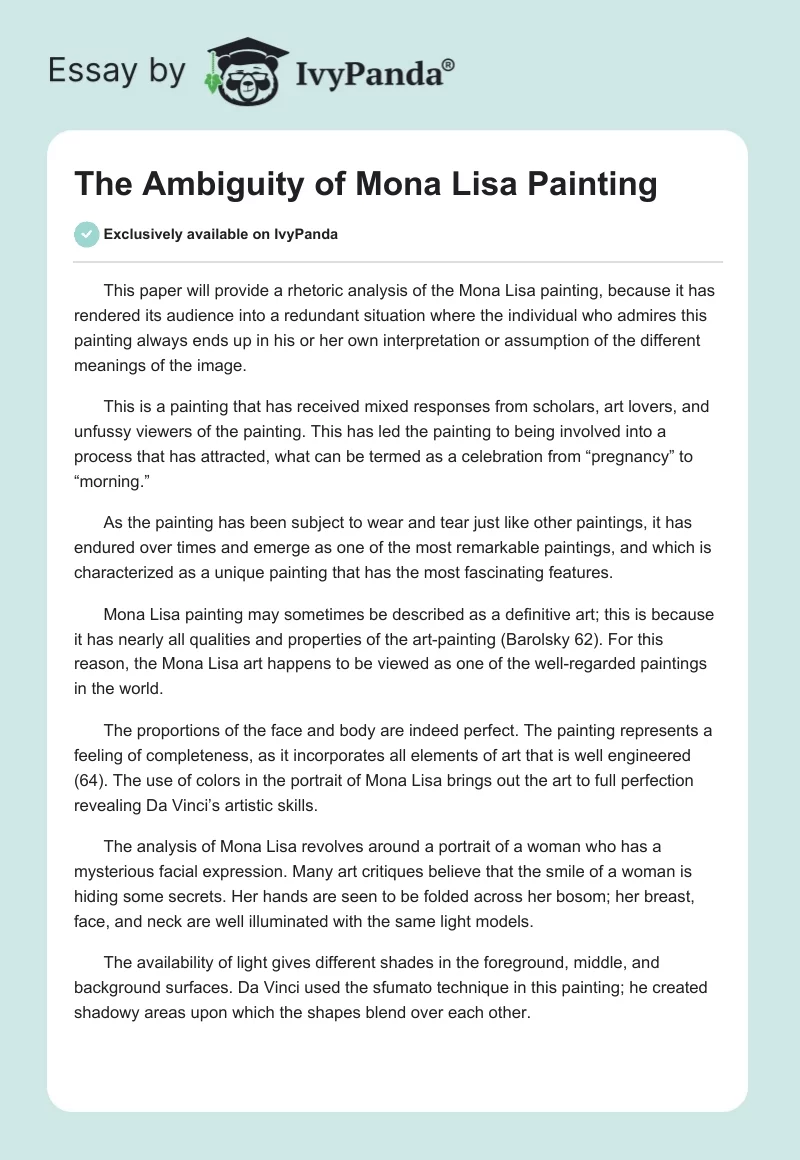 The Ambiguity of Mona Lisa Painting. Page 1