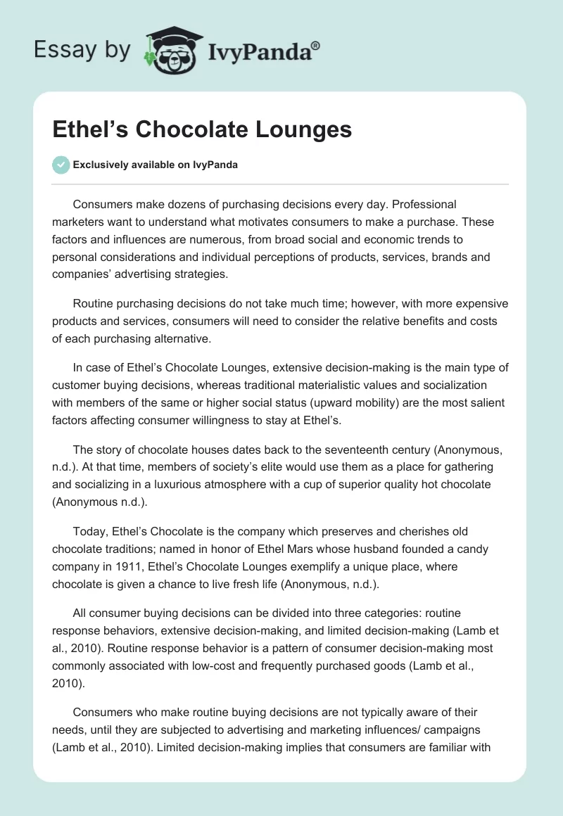 Ethel’s Chocolate Lounges. Page 1