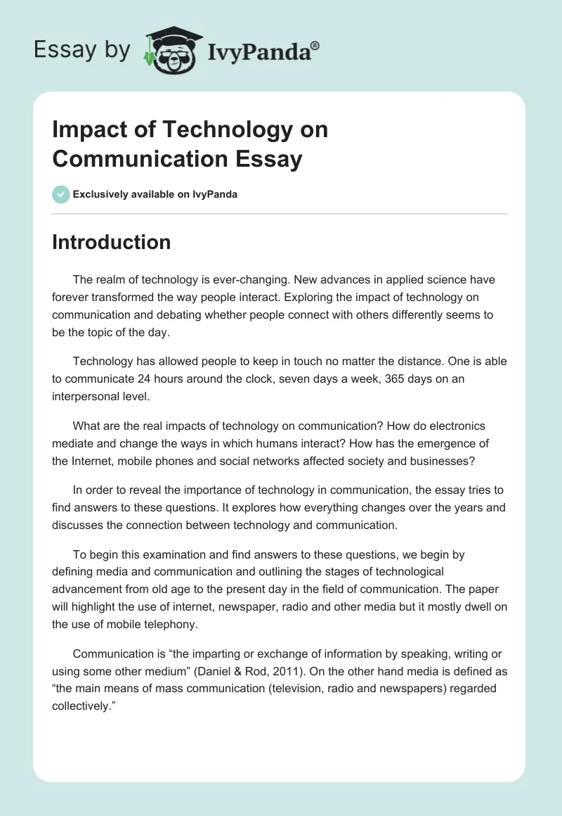 Impact of Technology on Communication Essay. Page 1