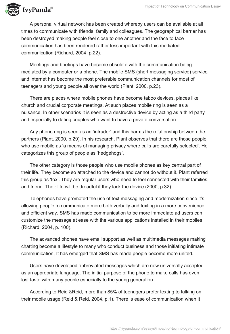 Impact of Technology on Communication Essay. Page 5