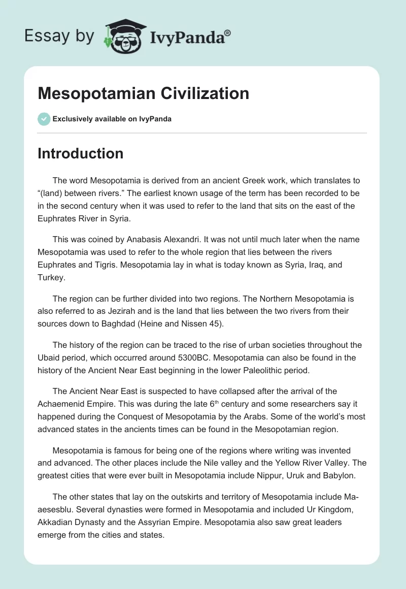 mesopotamian civilization essay