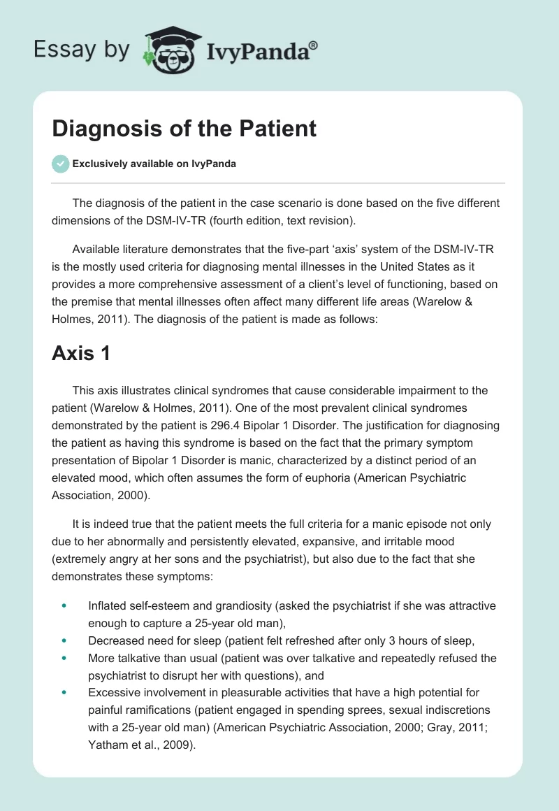 Diagnosis of the Patient. Page 1