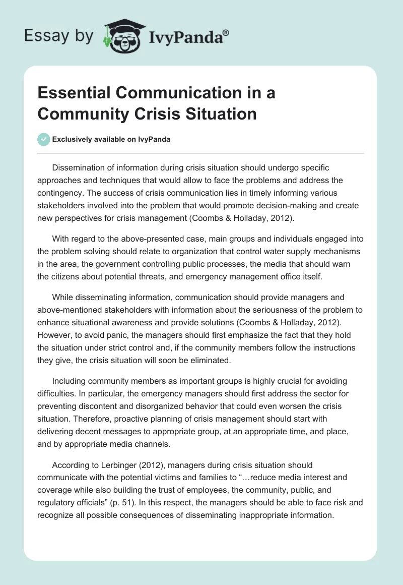 Essential Communication in a Community Crisis Situation. Page 1