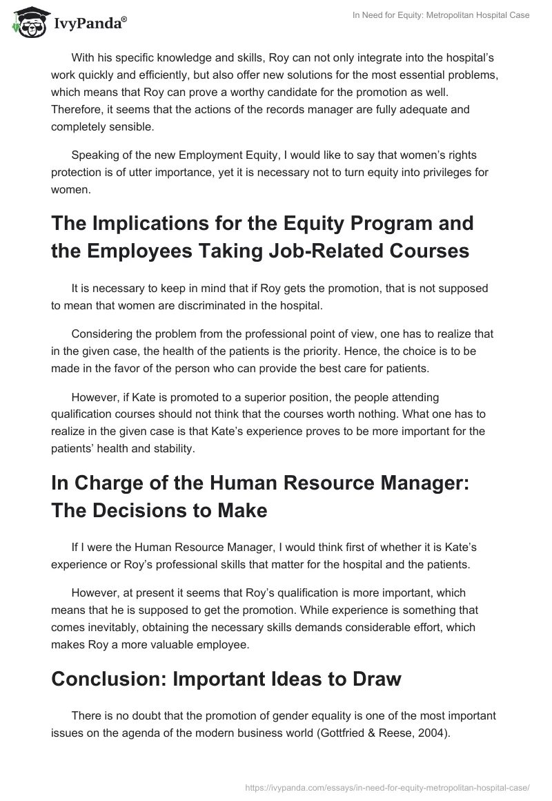 In Need for Equity: Metropolitan Hospital Case. Page 2