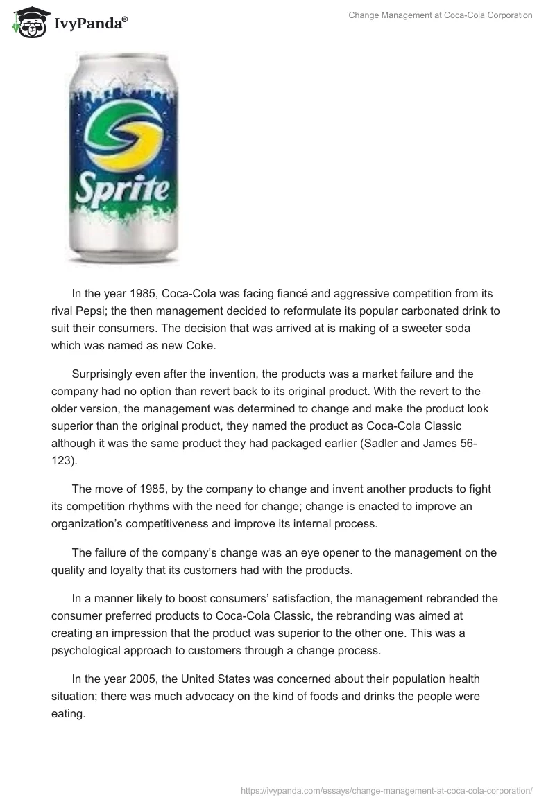 Change Management at Coca-Cola Corporation. Page 3