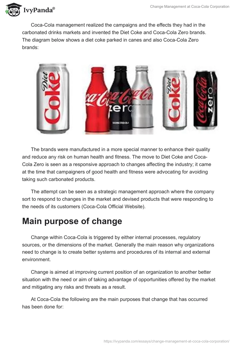 Change Management at Coca-Cola Corporation. Page 4