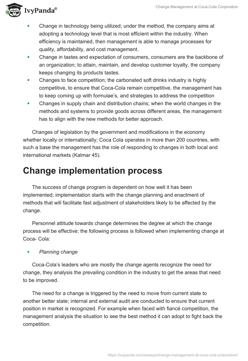 Change Management at Coca-Cola Corporation. Page 5