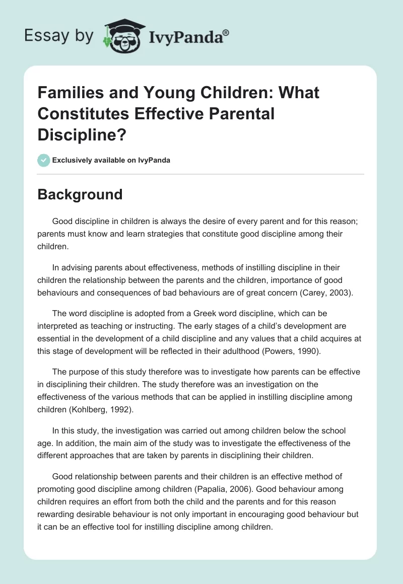 Families and Young Children: What Constitutes Effective Parental Discipline?. Page 1