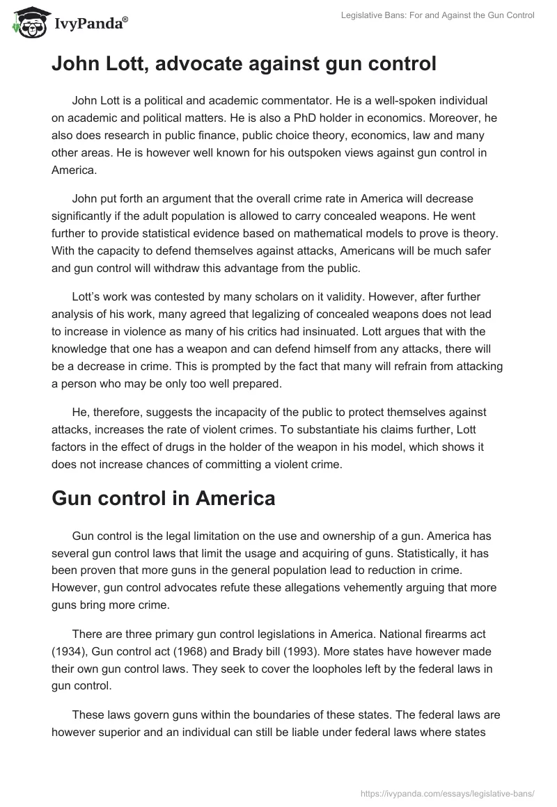 Legislative Bans: For and Against the Gun Control. Page 4