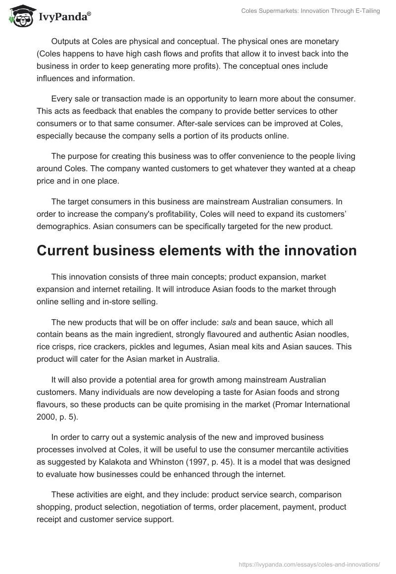 Coles Supermarkets: Innovation Through E-Tailing. Page 3