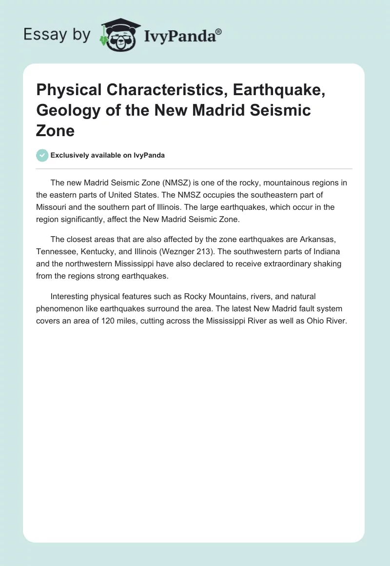 Physical Characteristics, Earthquake, Geology of the New Madrid Seismic Zone. Page 1