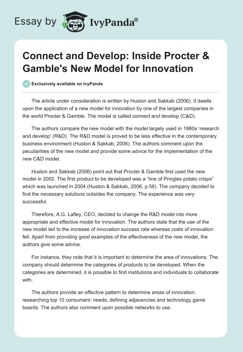 Connect and Develop: Inside Procter & Gamble's New Model for Innovation. Page 1
