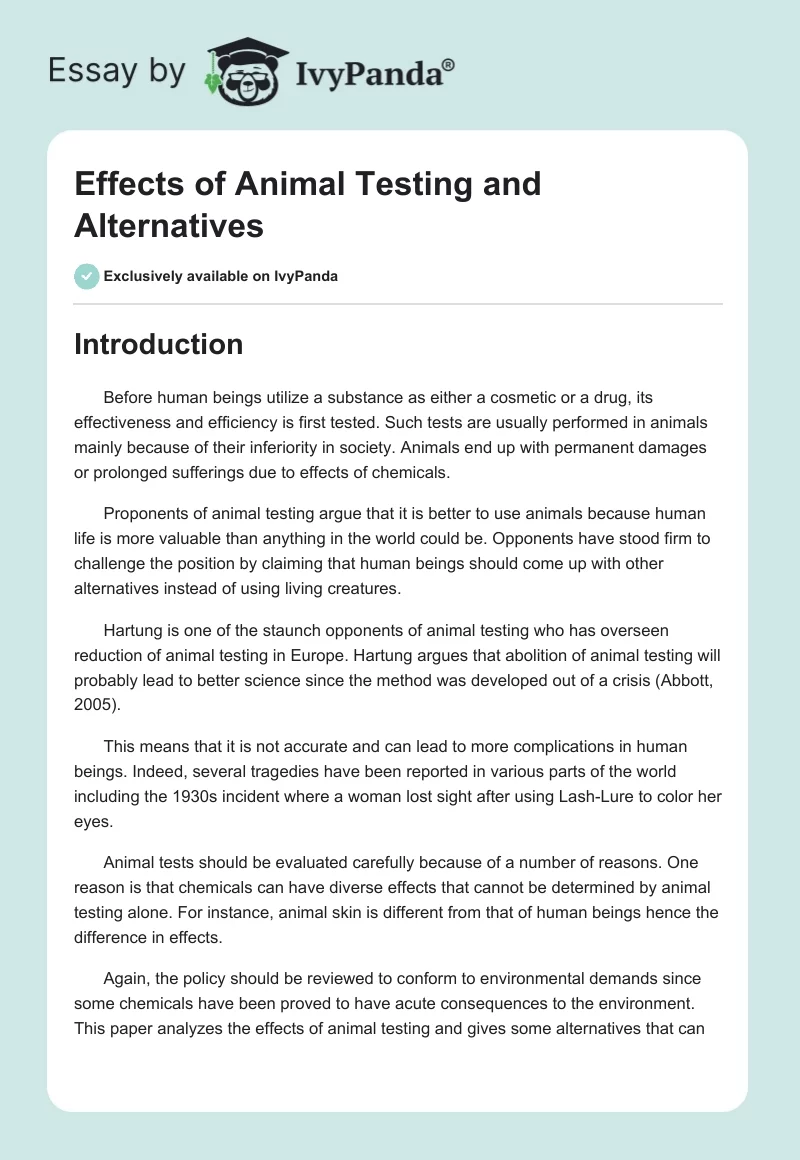 Effects of Animal Testing and Alternatives. Page 1