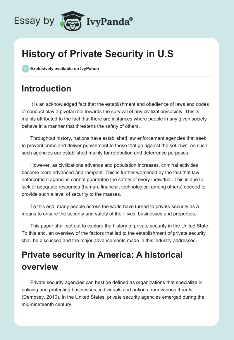 History of Private Security in U.S. Page 1