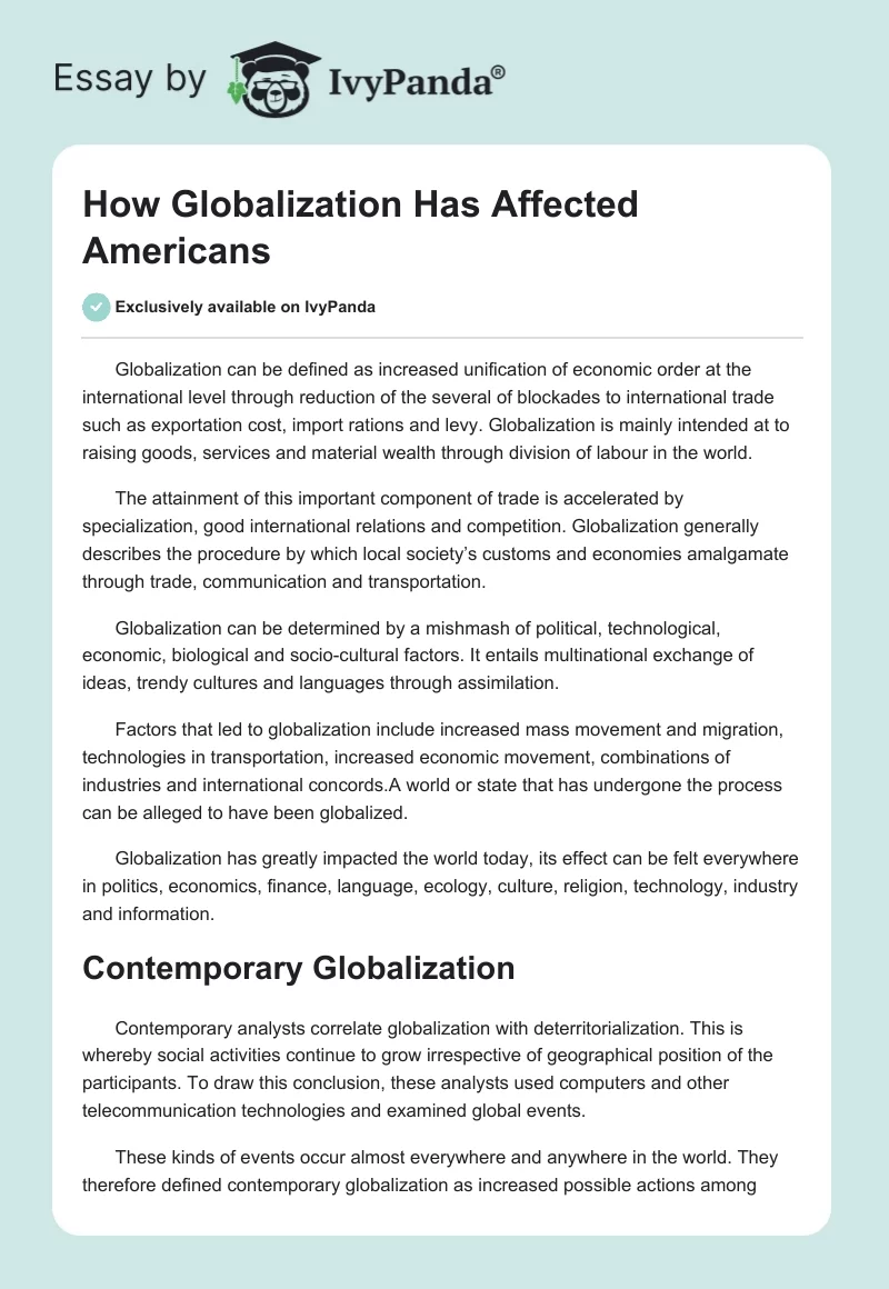 How Globalization Has Affected Americans. Page 1