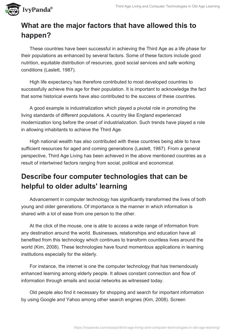 Third Age Living and Computer Technologies in Old Age Learning. Page 2