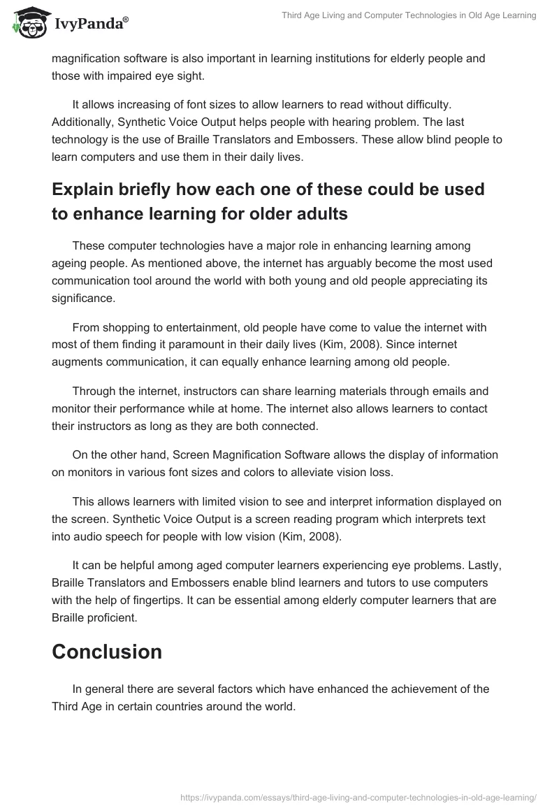 Third Age Living and Computer Technologies in Old Age Learning. Page 3