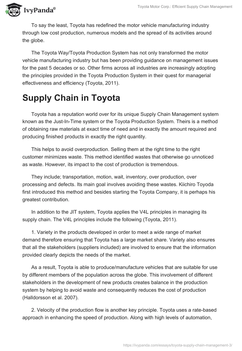 Toyota Motor Corp.: Efficient Supply Chain Management. Page 2