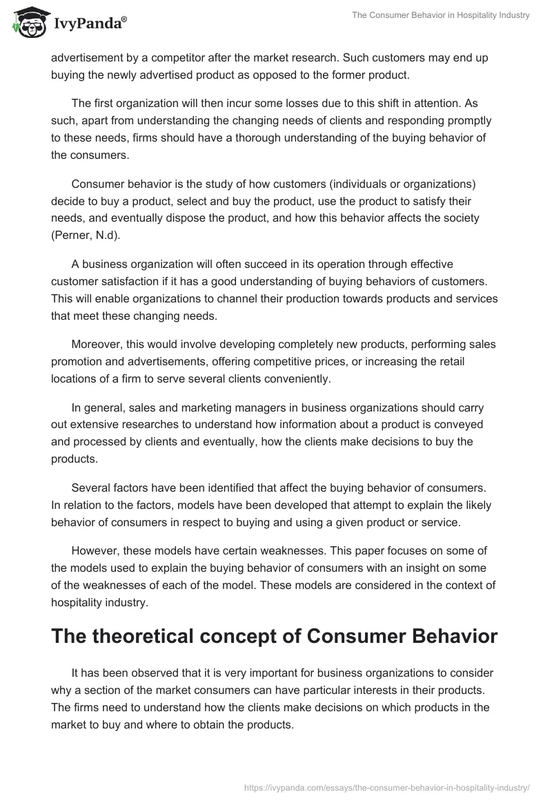 The Consumer Behavior in Hospitality Industry. Page 2