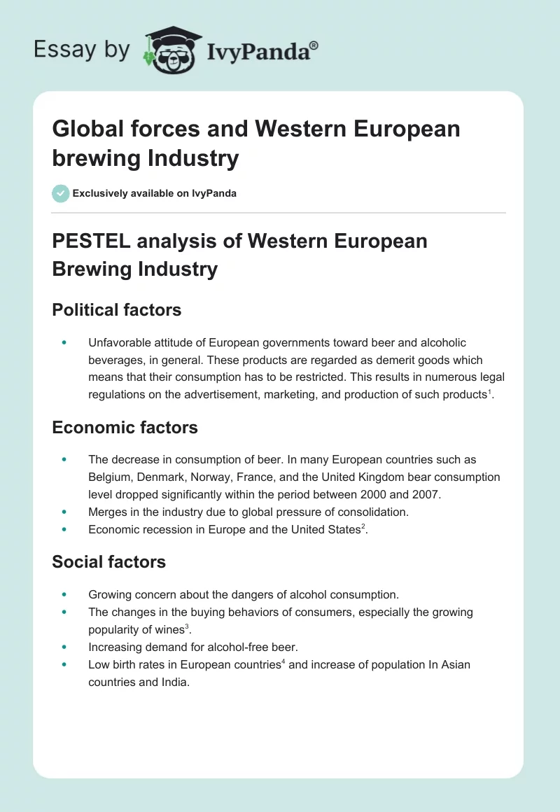 Global forces and Western European brewing Industry. Page 1