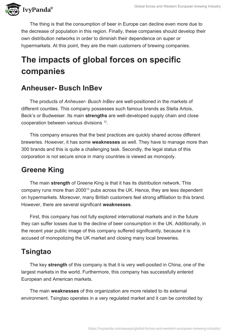 Global forces and Western European brewing Industry. Page 4