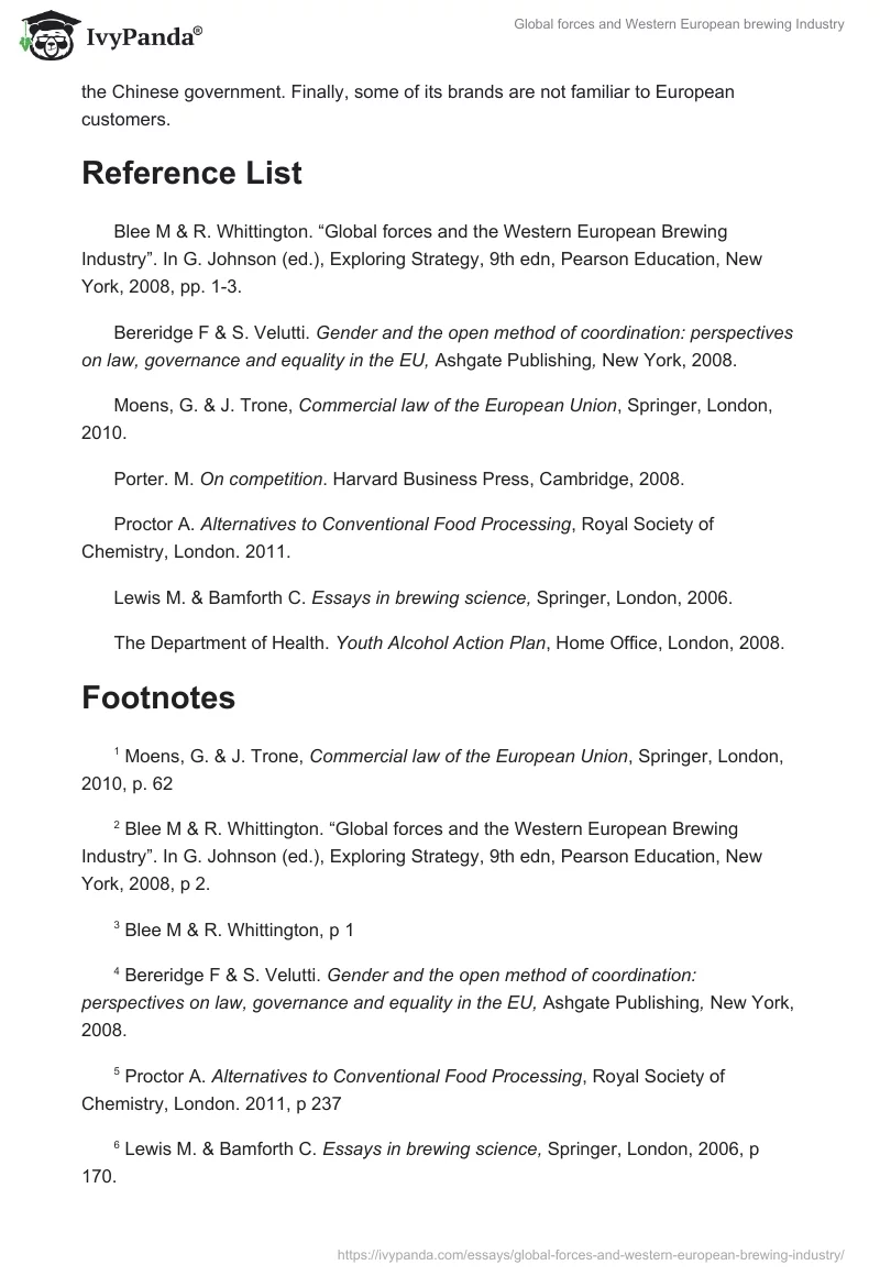 Global forces and Western European brewing Industry. Page 5