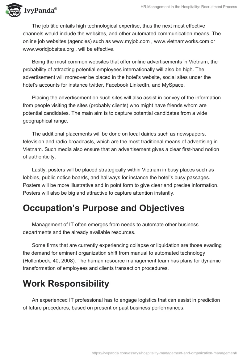 HR Management in the Hospitality: Recruitment Process. Page 3